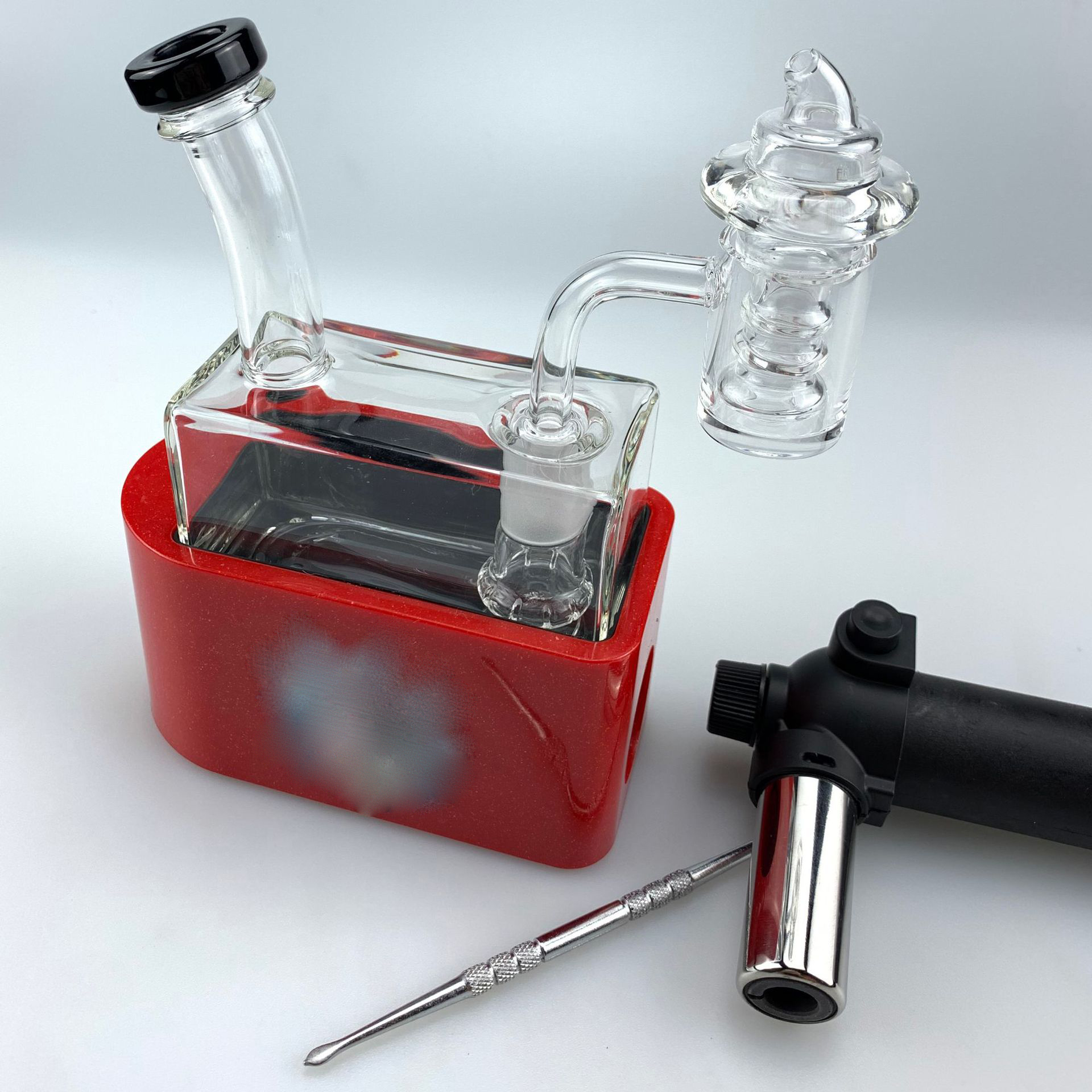 

Hotsale Glass Bong Smoking Kit Hookahs water pipe Dab Rig rig in one with Quartz Banger Carb Cap accessories set for Wax Concentrate Dabbing best quality
