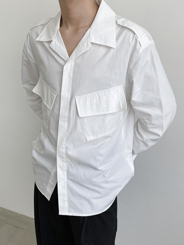 

Men's Casual Shirts 2022 Spring Autumn Turn Down Collar Long Sleeve White Shirt For Men Two Pockets Loose Style ClothingMen's