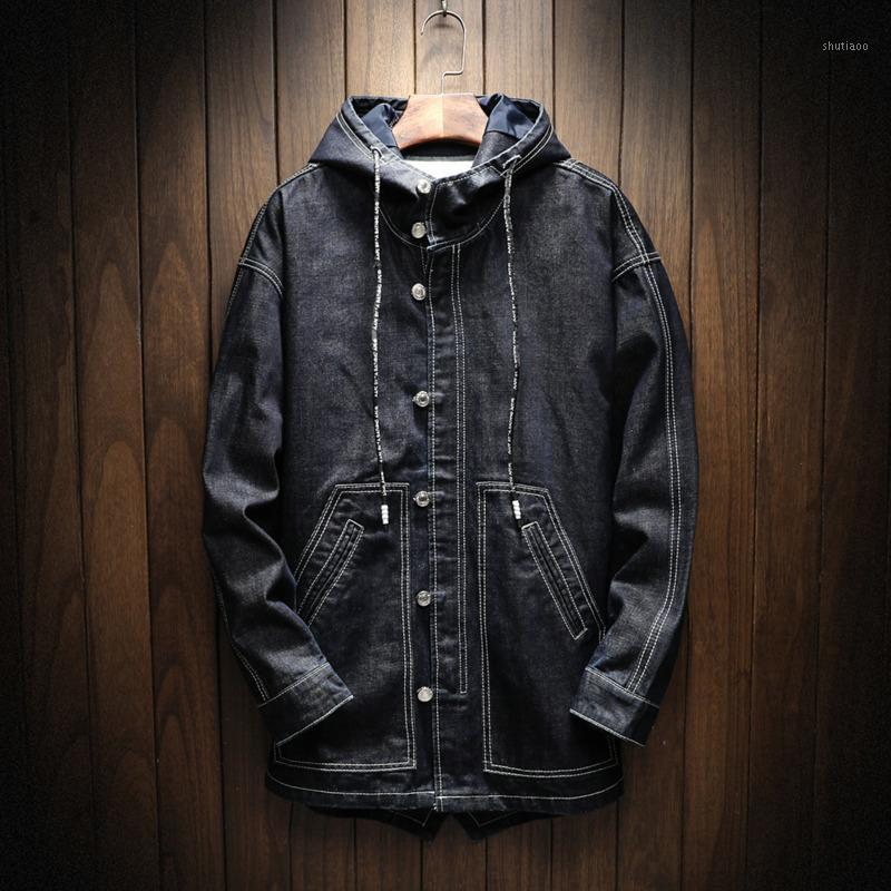 

Autumn Winter Men' Denim Jacket And Coats Hooded Loose Casual Solid Color Retro Simple Fashion Streetwear Outwear Man, Black