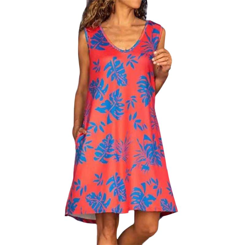 

Casual Dresses Fashion Vintage Dress Women Summer Floral Print Sexy Sleeveless Sundress Loose Beach Mini Robe Femme #T1GCasual, Blue