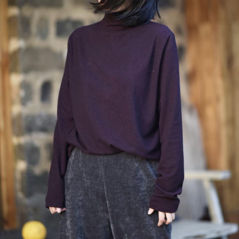 

Women's T-Shirt Johnature Women Vintage Turtleneck T-Shirts Long Sleeve Solid Color 2022 Spring Soft Clothes Casual TeesWomen's, Dark red
