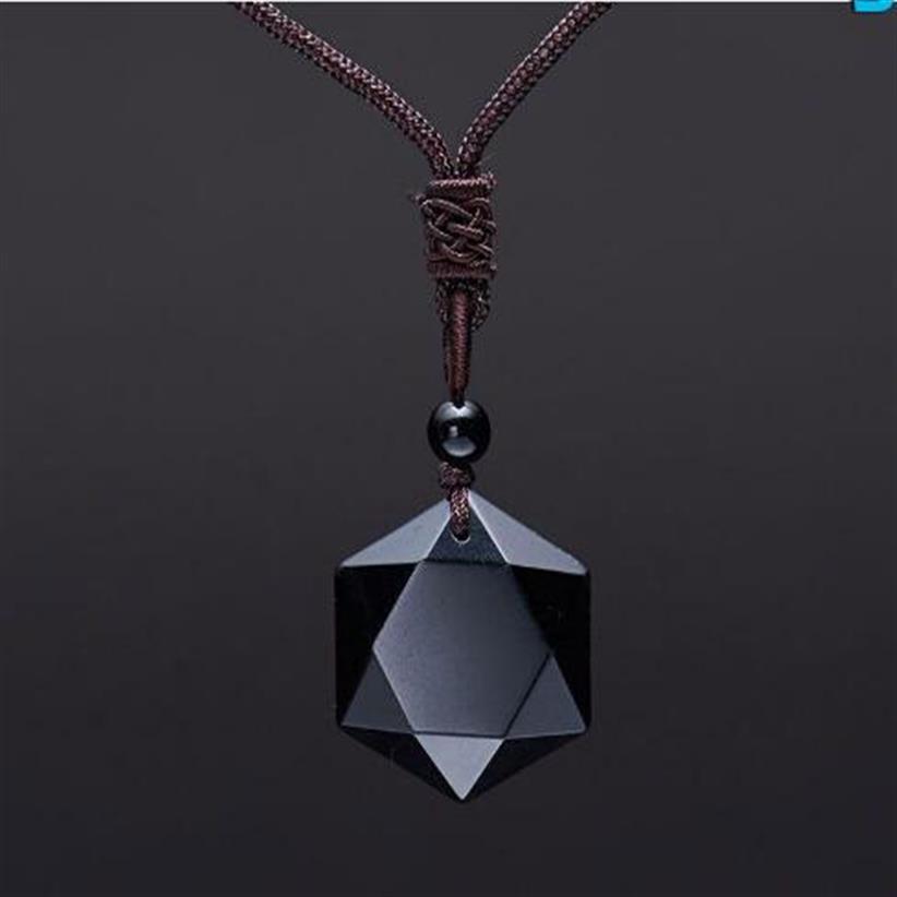 

Men Carved Natural Stone Black Obsidian pendant necklace Jewelry polished star of david pendant Drop 239S