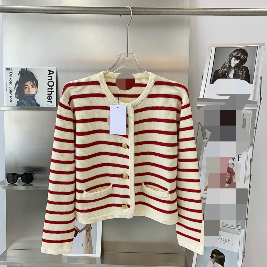 

712 2022 Milan Runway Autumn Summer Brand Same Style Sweater Long Sleeve Crew Neck Cardigan Red White Plaid Striped Pullover High Quality Womens pingyi