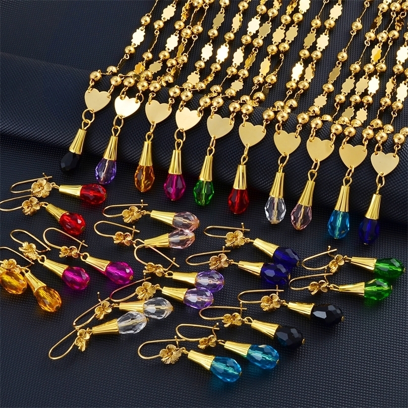 

Anniyo Hawaiian Jewelry sets Pendant Necklaces Flower Earrings Colored Crystal Bead Ball Chains Guam Micronesia Chuuk #258006 220808