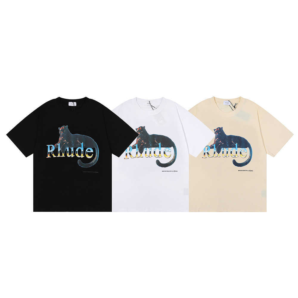 

Men's t Shirt 2023 New Fashion Brand Rhude American Black Leopard Printed Hip Hop Men and Women's Casual Loose Short Sleeve