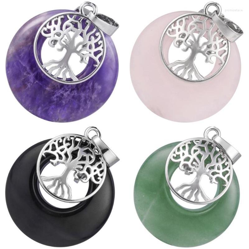 

Pendant Necklaces Natural Stone Tree Of Life Necklace Sliver Color Hollow Round Shape Crystal Reiki Jewelry For UnisexPendant