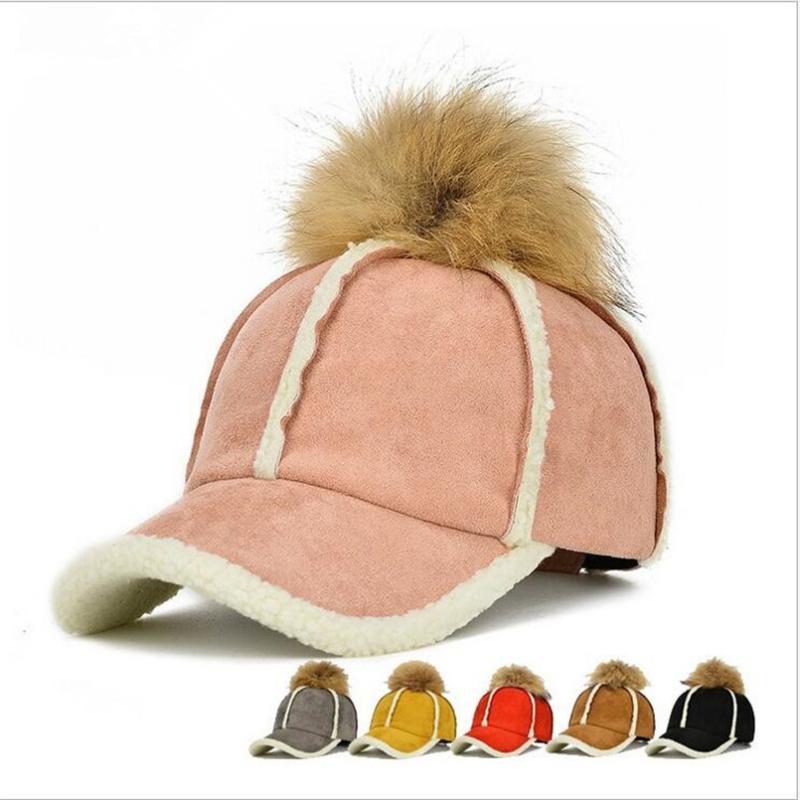 

Visors Suede Snapback Baseball Caps Fashion Sprots Hip Hop Flat Hat For Women With Faux Fur Warm Winter Headwear Real PompomVisors, Black