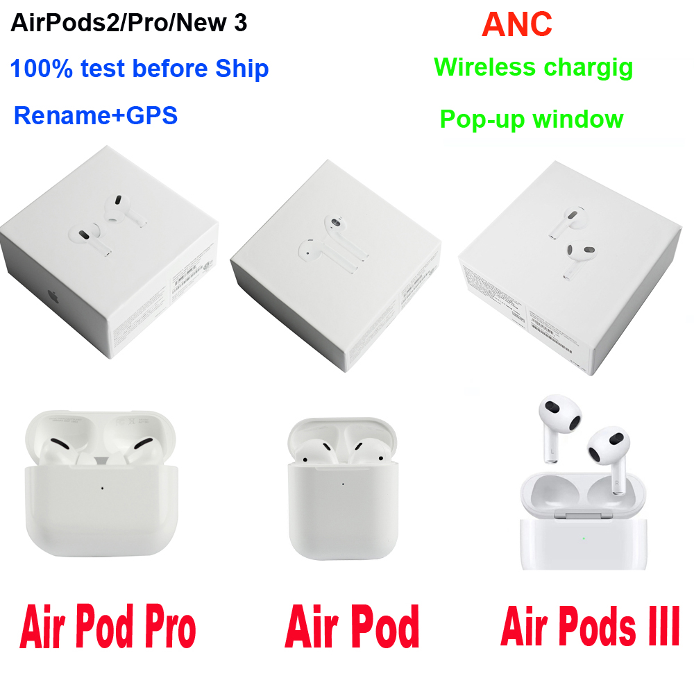 Top quality Apple AirPods 3 Pro 2 Air Gen 3 Pods H1 Chip Earphones Transparency Wireless Charging Bluetooth Headphones AP3 AP2 Earbuds 2nd Headse