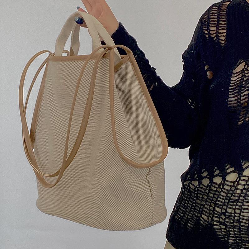 

Evening Bags Large Capacity Ladies Travel Casual Tote Handbags Simple Women Portable Bucket Shoulder Bag Fashion Female Shopping, Beige