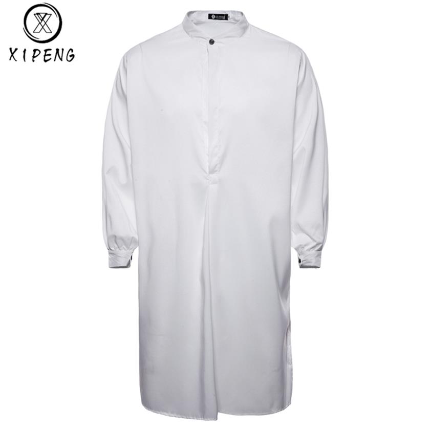 

2018 Autumn New Brand Men's Shirt Arab Style Fashion Simple Long Men's Casual Shirt White Muslim Robe Thobe Dress M-XXL252c