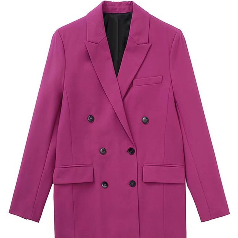 

TRAF Women Fashion Double Breasted Masculine Blazer Coat Vintage Long Sleeve Flap Pockets Female Outerwear Chic Veste Femme 220402, As picture