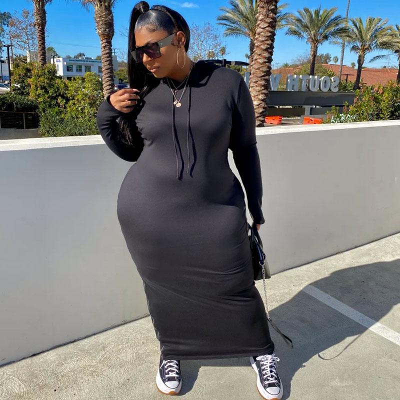 

Plus Size Dresses Clothing Women 5XL Hoodies Long Sleeve Sport Tracksuit Dress Loose Split Casual Wholesale Drop, Black