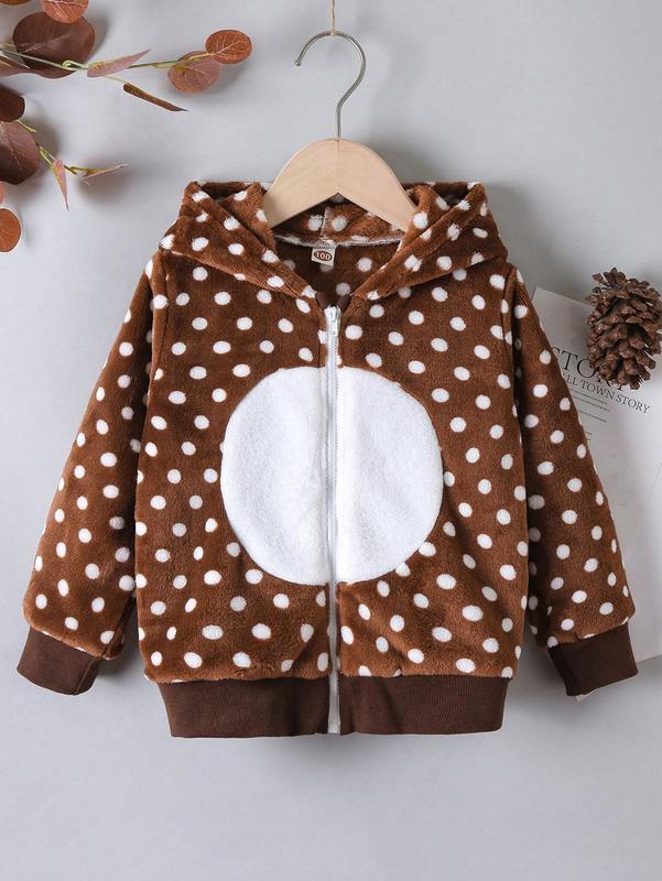 

Toddler Boys Polka Dot Print Zip Up Hooded Flannel Jacket SHE, Multicolor