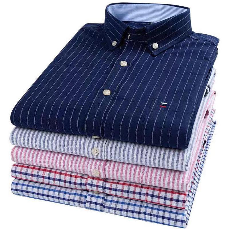 

Men' Dress Shirts Plus Size 5XL 6XL 7XL 100% Cotton Oxford Stripe Plaid Business Casual Long Sleeve Shirt Men Fat Guy Loose Cloth, 2020-21