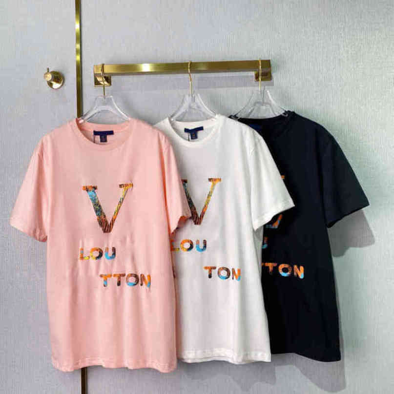 

Fashion women t shirts dress 5A quality designer clothing louisclothes brand logo tops tee summer short sleeve tshirt three-dimensional pattern female Apparel, Black