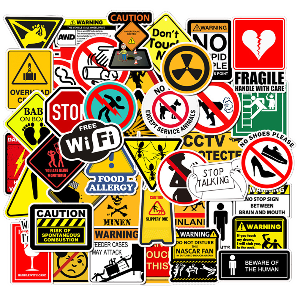 

New Sexy 50pcs Warning Danger Banning Stickers Skateboard Fridge Guitar Laptop Motorcycle Travel DIY Kid Classic Toy Cool Decals Sticker