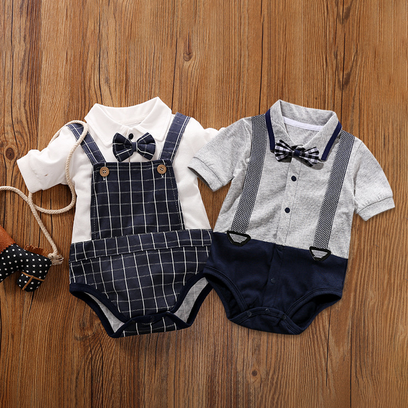 

80 cm Baby Clothing Gentleman One-Piece Onesie Baby Summer Hot Cross-Border Short Sleeve New Triangle Rompers Factory Wholesale