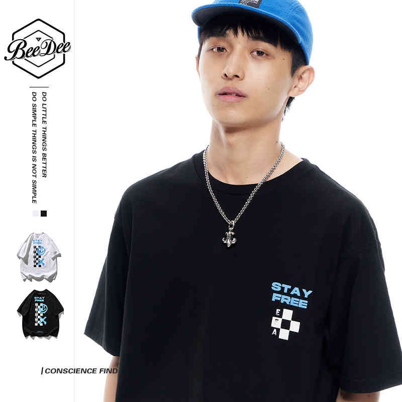 

Beedee230g checkerboard T-shirt summer graffiti short sleeve 2022 new men's fashion brand, White