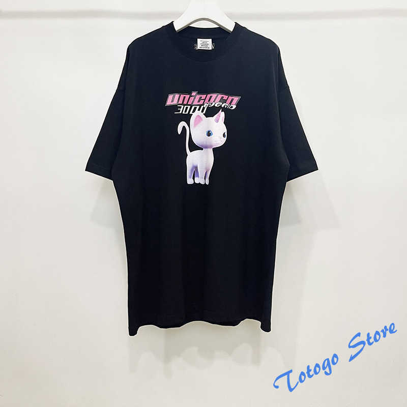 Velements T-shirt Nouveau dessin animé Cat Unicorn Modèle imprime surdimensionné à manches courtes Men de femme Summer Fashion Casual Casual Coup