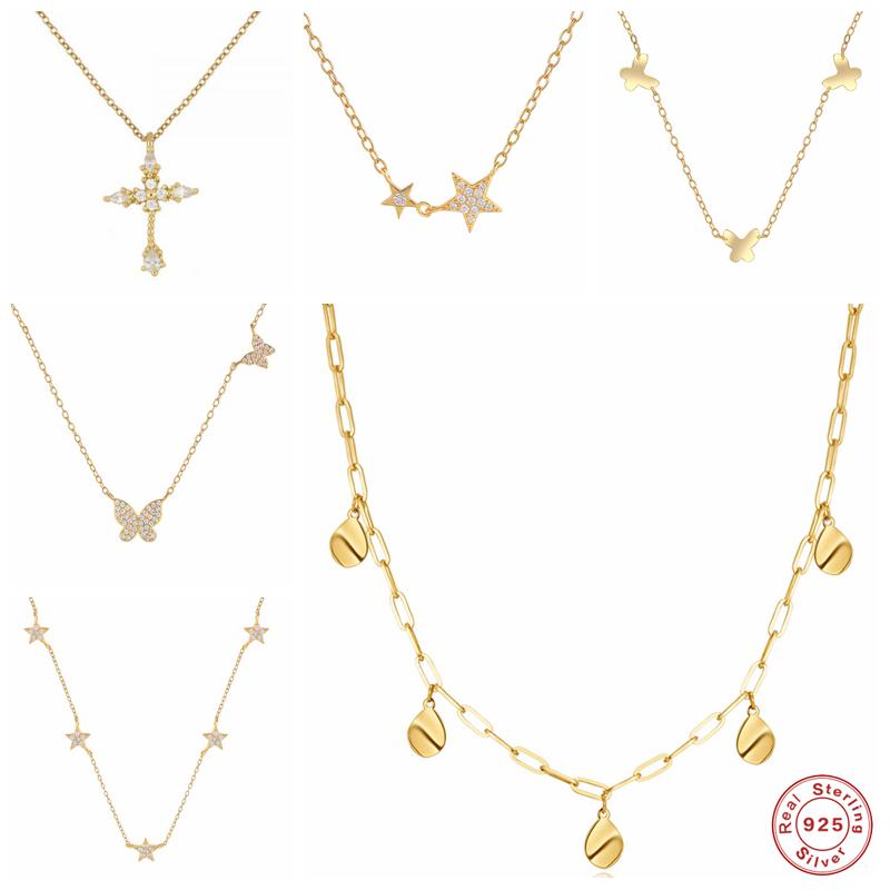

Other Aide 925 Sterling Silver White Zircon Star Butterfly Pendant Necklaces For Women Luxury Crystal Cross Charm Chain Necklace GiftOther