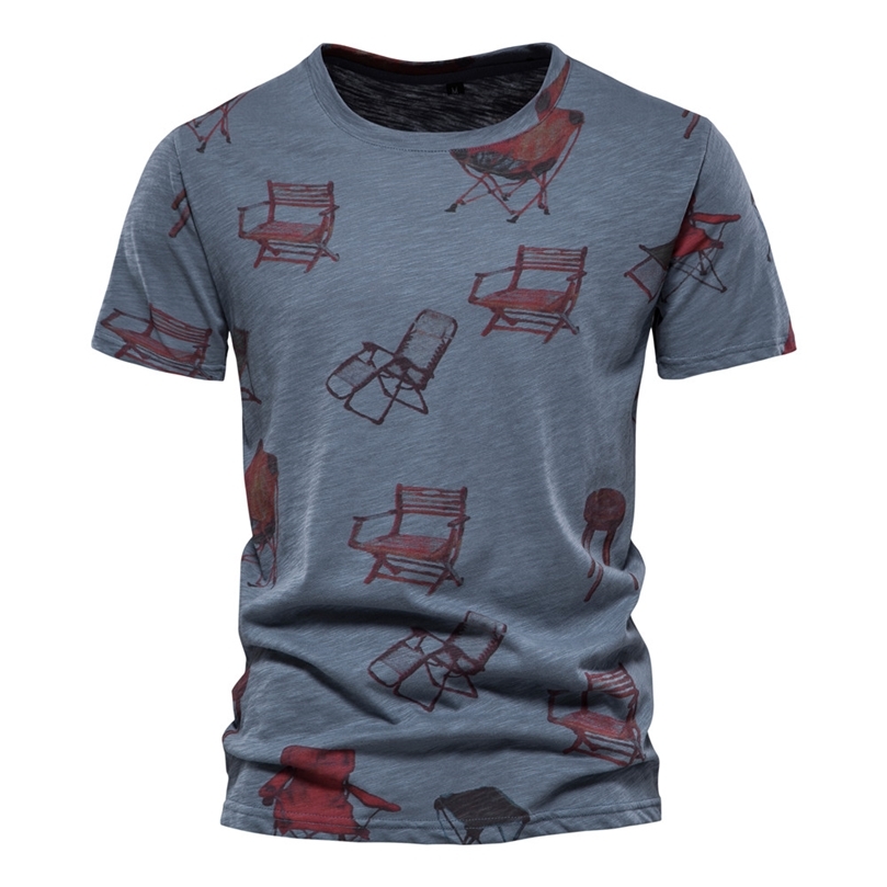 

AIOPESON Summer Mens Cotton Tshirts with Short Sleeves Casual Printed T Shirts for Men Graphic T Shirts Men Clothing 220704, Blue