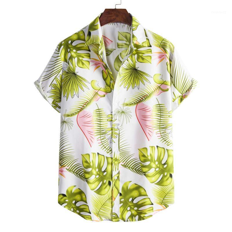 

Feitong Summer Men Printed Shirt Spring Casual Slim Leaf Short Sleeve Beach Hawaii Holiday Tee Tops Men' Shirts, Green