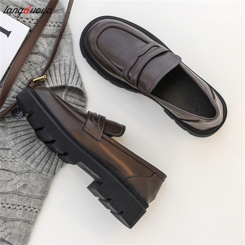 

brown black Loafers women Student Uniform Small Leather Shoes flats Retro British Style Fashion Womens Single Shoes Mary Janes 220623