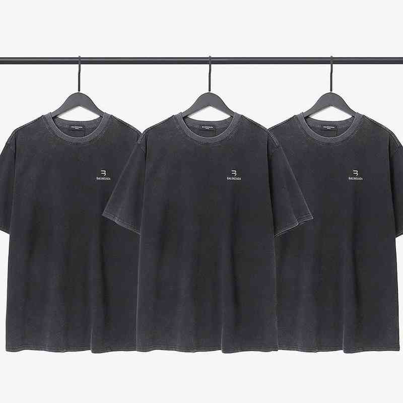 

mens t-shirts balencaigas spring and summer new products 22 exclusive dumb light embroidery technology couple trend versatile washed short sleeves, Black (high quality)