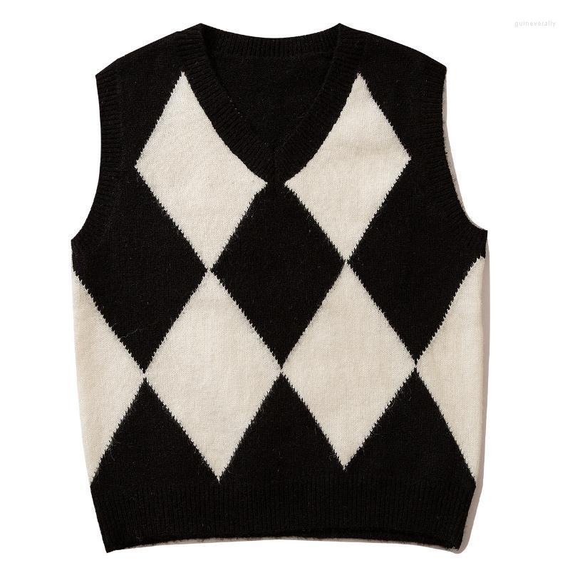 

Men's Vests LACIBLE Harajuku Casual Loose Autumn Sweater Vest Streetwear Diamond Lattice Knitted Sleeveless Knitwear Tops Unisex Guin22, Black