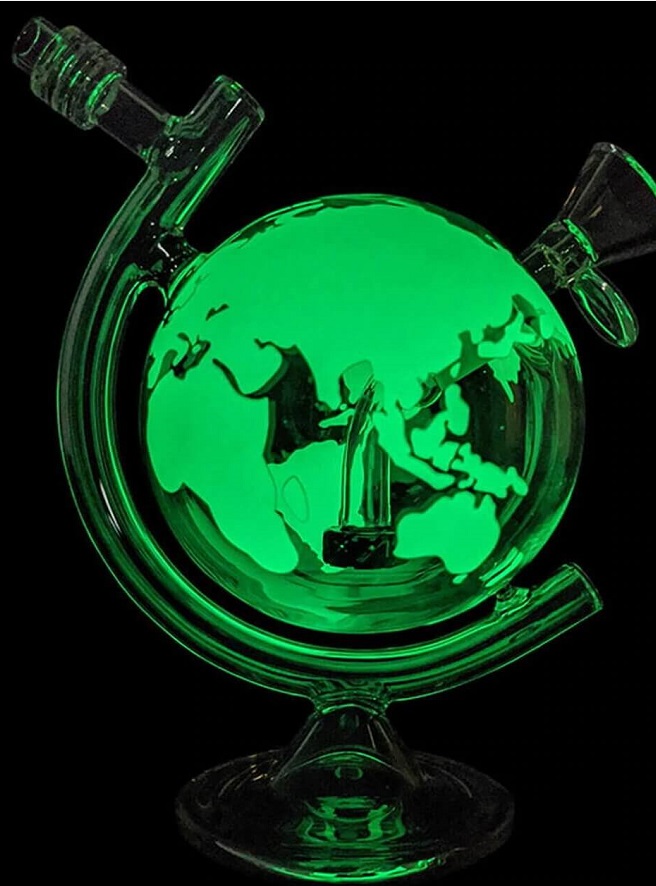 

Spherical World Globe Glass Bong Gklow In Dark Map Printing Hookahs Colorful Dab Rig Water Pipe 7.28 Inches Tall 14mm Female Joint With Bowl