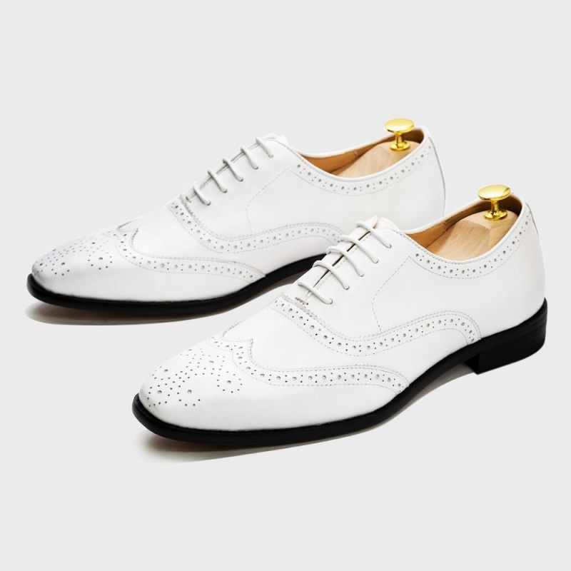 

Pointed Toe Lace British Style Brogue Leather Men Shoes Solid Color Retro Fashion Hollow Carved First Layer Cowhide Business Casual Shoes KB217, Clear