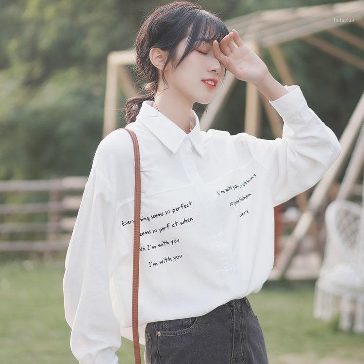 

Women's Blouses & Shirts Blouse Women Collar Top Autumn Loose Printed Long Sleeve Shirt Blusas Mujer De Moda, White
