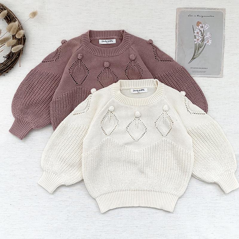 

Pullover Baby Kids Girl Long Sleeve Hollow Out Knit Sweater Autumn Winter Girls Pure Color Sweaters Children's ClothesPullover, S62202 beige