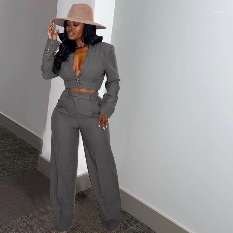 

Women' Suits & Blazers Women Single Button Solid Colors Office Blazer Short Two Piece Set 2022 Lady Work Suit Pants With Elastic Band High, Gray