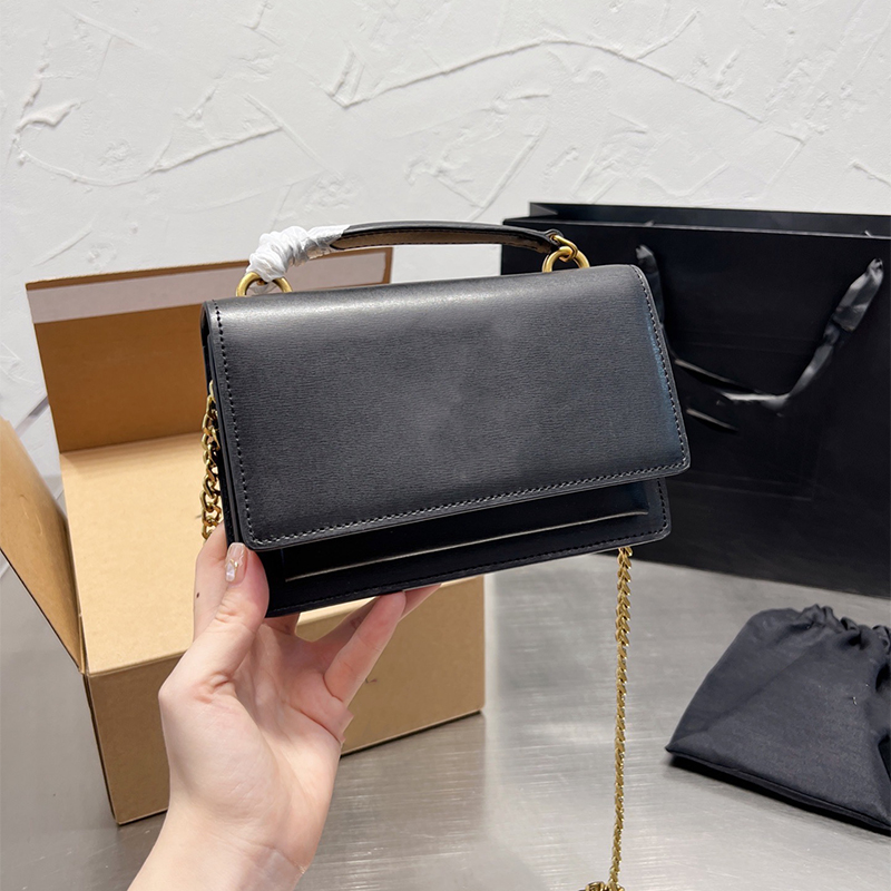 

7A Fashion Fashion Women Luxury Designer Bags Classic Sunset Chain Bag Leather 2022 Ladies Wallet Embroidery Saddle Crossbody Houlder Messenger Sacoche Handbag, Black