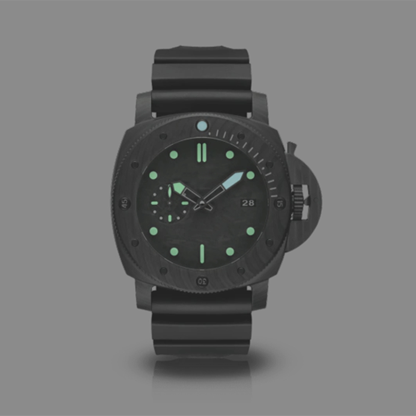 Mens Automatic Mechanical Carbon Fiber Watch Black Green Rubber 01
