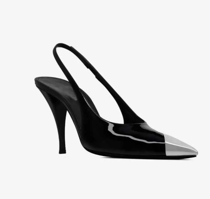 

2022 Luxury Women Vesper Sandals Shoes For Women Slingback Patent Leather Metal Toe Cap Lady Pumps Fashion High Heels Comfort Walking EU35-40.BOX