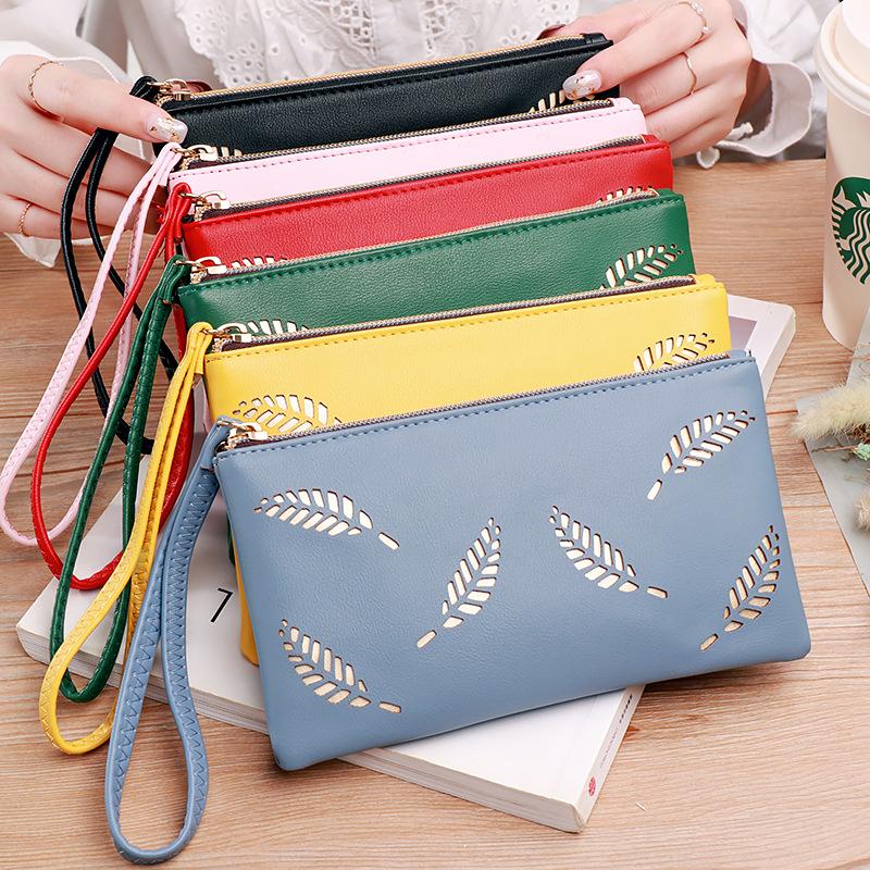 

Wallets Casual Women's Wallet Hollow Leaves Pu Leather Lady Zipper Phone Pocket Holder Female Purse Coin Money Bag ClutchWallets, Yellow