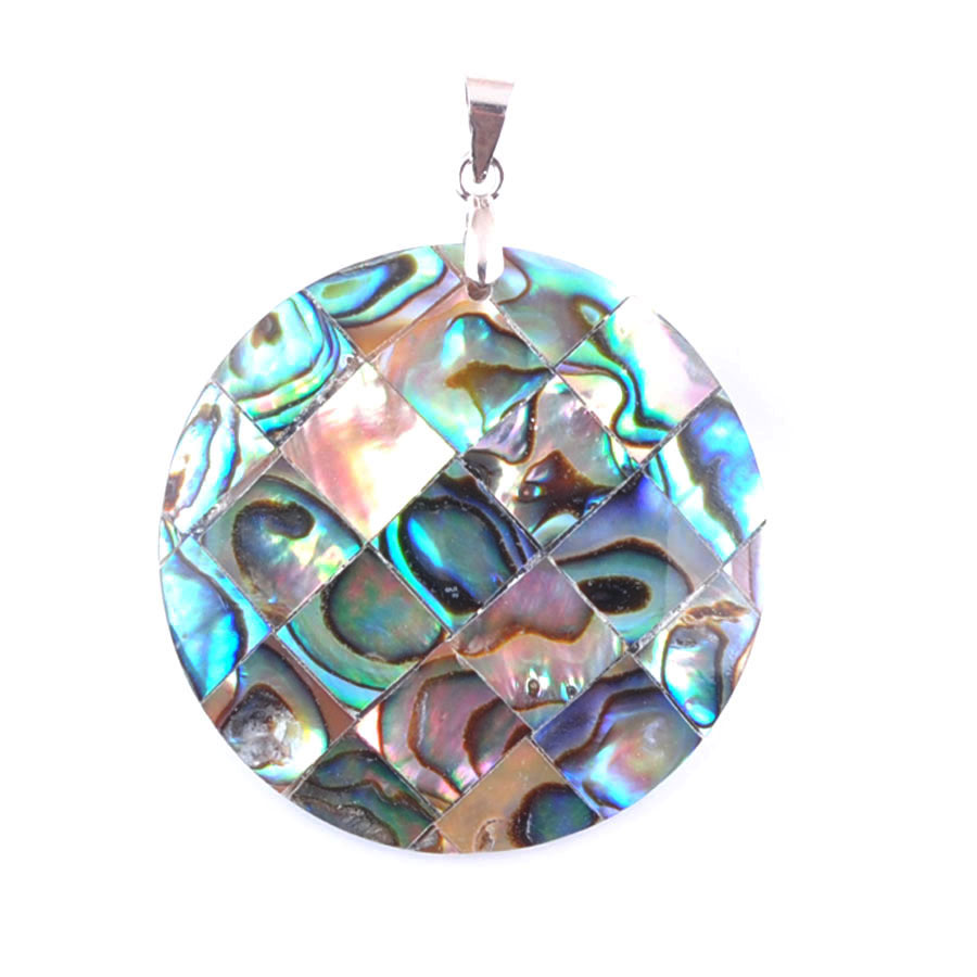 WOJIAER naturel coquille d'ormeau perle pendentifs colliers sans trou de forage de forme ronde Reiki pierre gemme perle femmes filles bijoux N336