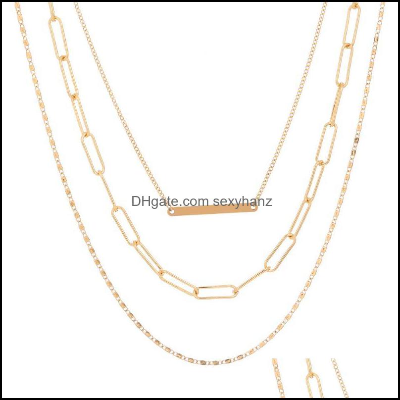 

Chains Necklaces Pendants Jewelry Metal Exaggerated Hip Hop Plaid Chain Mtilayer Fashion Necklace Womenchains Drop Delivery Dh1Lm