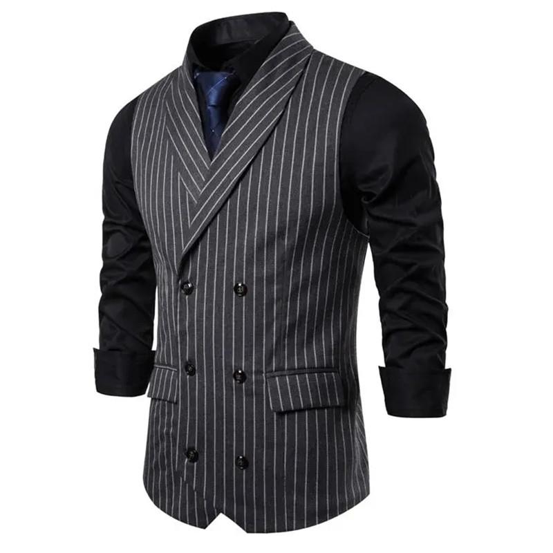 

Men's Vests Spring Autumn Men Suit Vest Jacket Striped Sleeveless Casual Chaleco Hombre Plus Size Gilet Homme Double Breasted Waistcoat, White