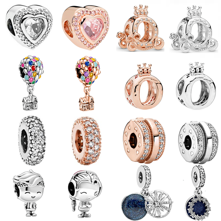 925 Sterling Silver Dangle Charm Gift New Glass Heart Balloon Crown Boy Girl Bead Fit Pandora Charms Bracelet DIY Jewelry Accessories