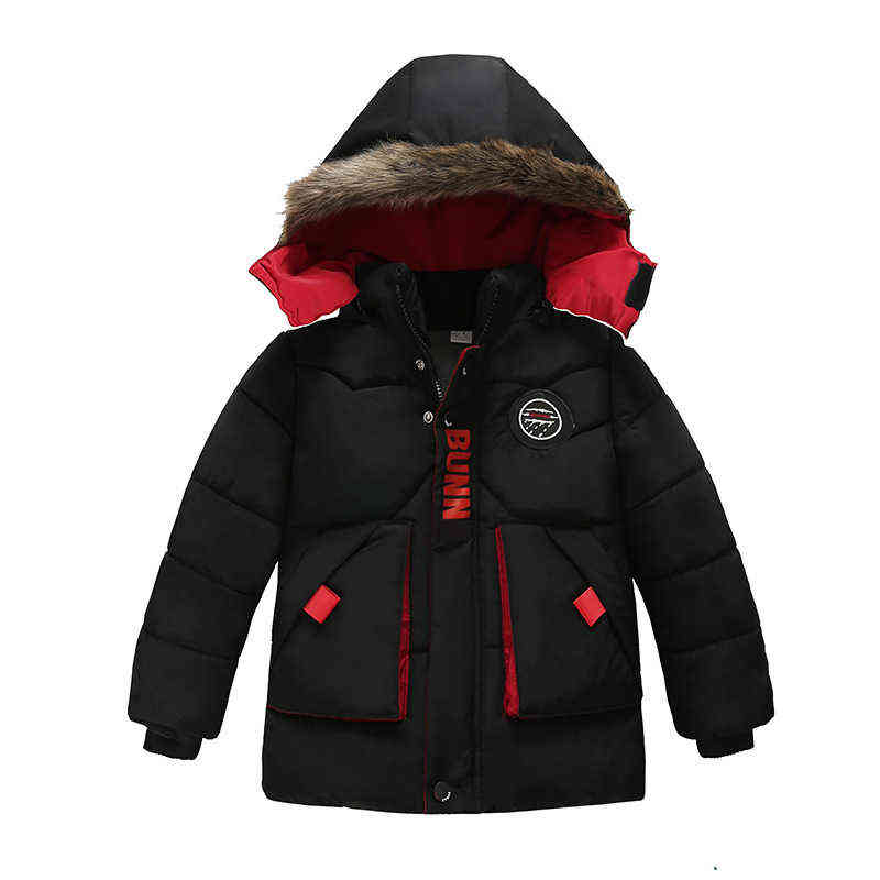 

Kids Clothing Fleece Lining Outerwear Boys Children Quilted Jackets Plus Velvet Warm Cotton Jacket Hooded Windproof Outerwear J220718, Red