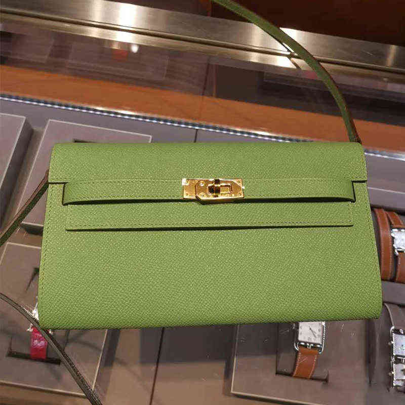 

Kelys Designer Herme Handbags go WOC Kellies female big brand long leather handbag single shoulder diagonal cross mobile phone wallet, Gold button - brown