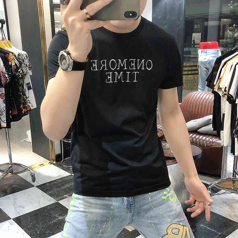 

Slim letter tide brand 2022 summer new short sleeve t-shirt clothes handsome white T-shirt casual men's wear
