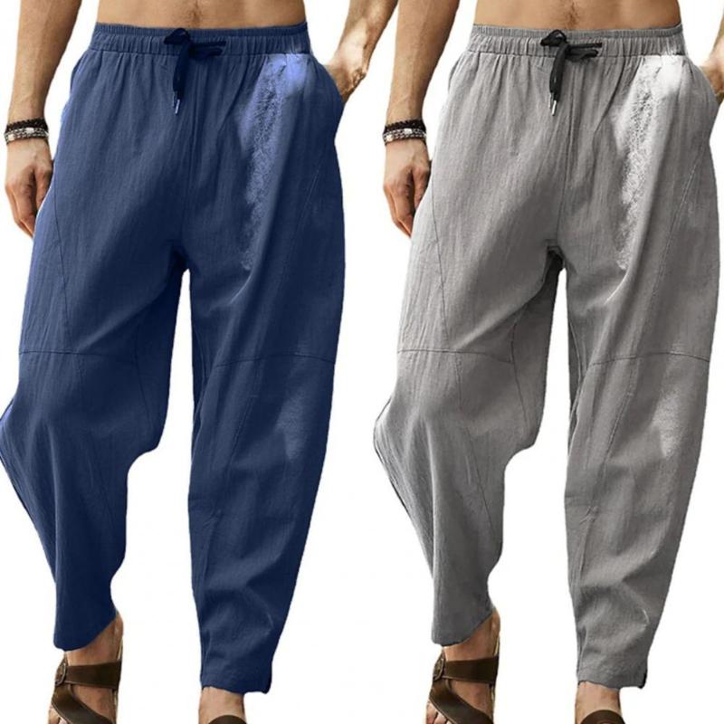 

Men's Pants Casual Mens Loose Solid 2022 Spring Summer Men Straight Color Elastic Waist Drawstring Harem For MaleMen's, Black