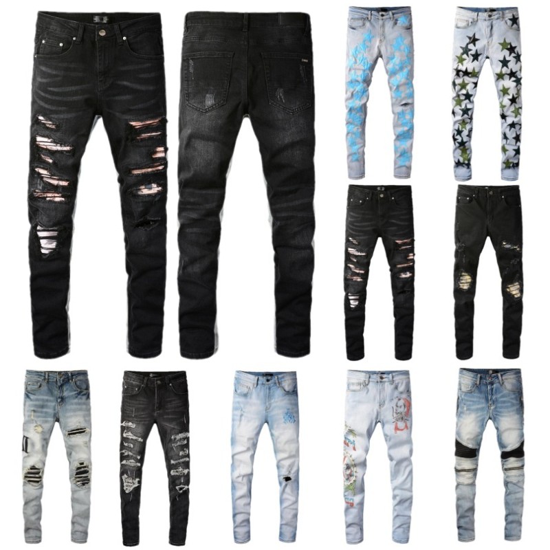 

Mens jeans designer letter printing Motorcycle jean hole Skinny Slim tight Ripped stripe Fashionable High quality pentagram embroidery Denim pants, 860