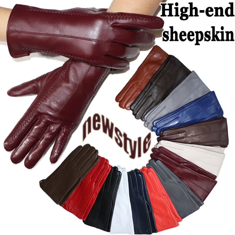 

Women s sheepskin gloves winter warmth plus velvet short thin touch screen driving female color leather high end 220812