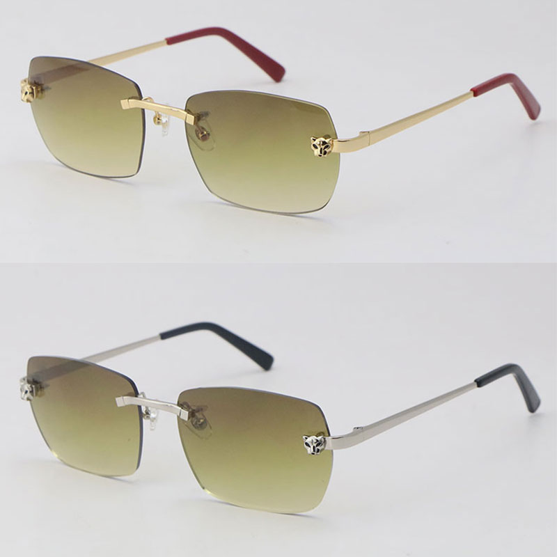 Nouvelle mode tête de guépard lunettes de soleil sans monture en métal hommes et femmes lunettes de soleil conception 18K or marron lentille homm