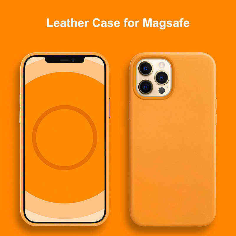

Geniune Leather Case for iPhone 13 12 Pro Max Mini 12Pro Cases for Magsafe Mag Safe Magnetic Wireless Charge Soft Cover Funda, Black